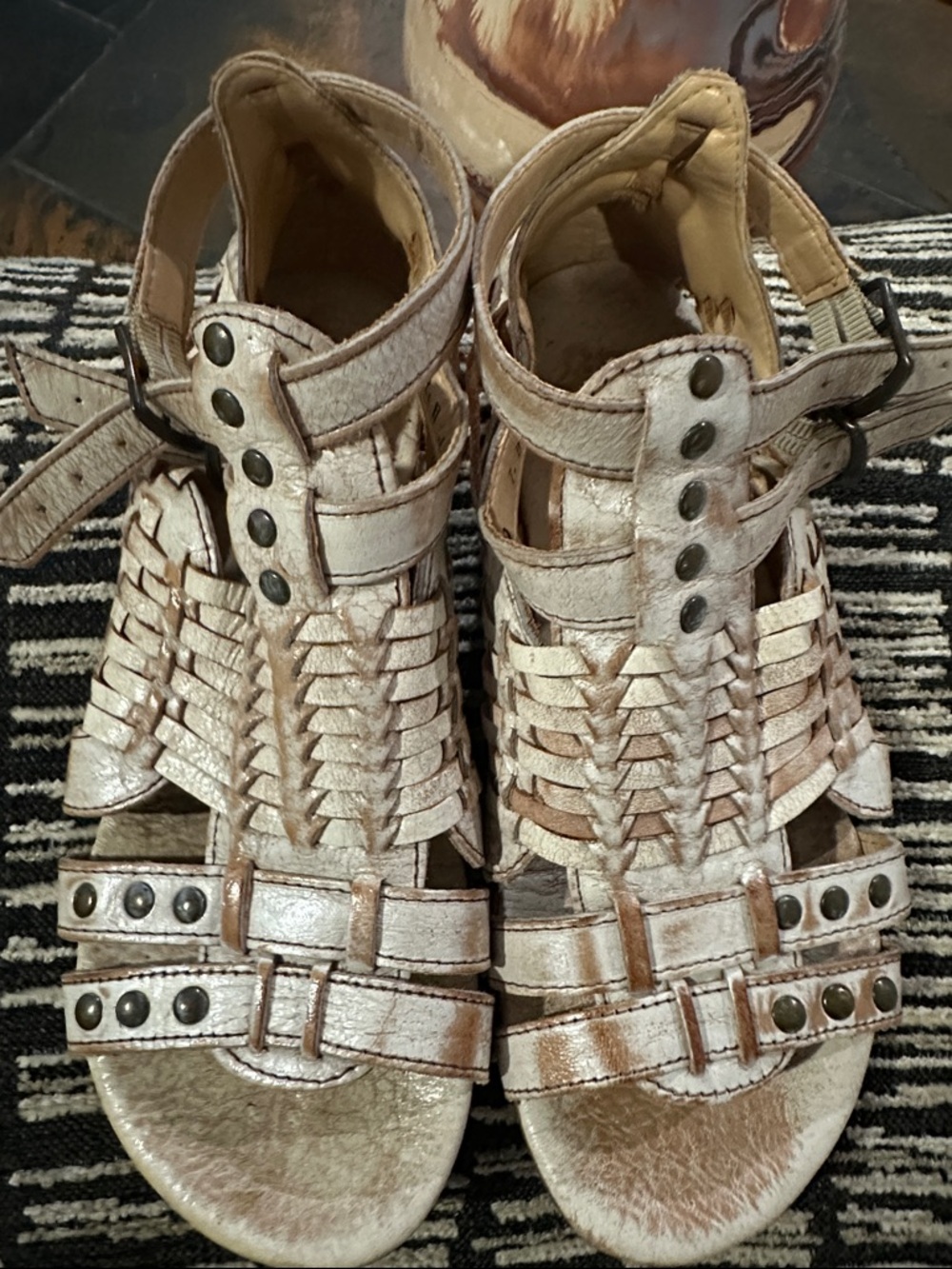 BED|STU Claire distressed tan/cream Woven Gladiator Sandals